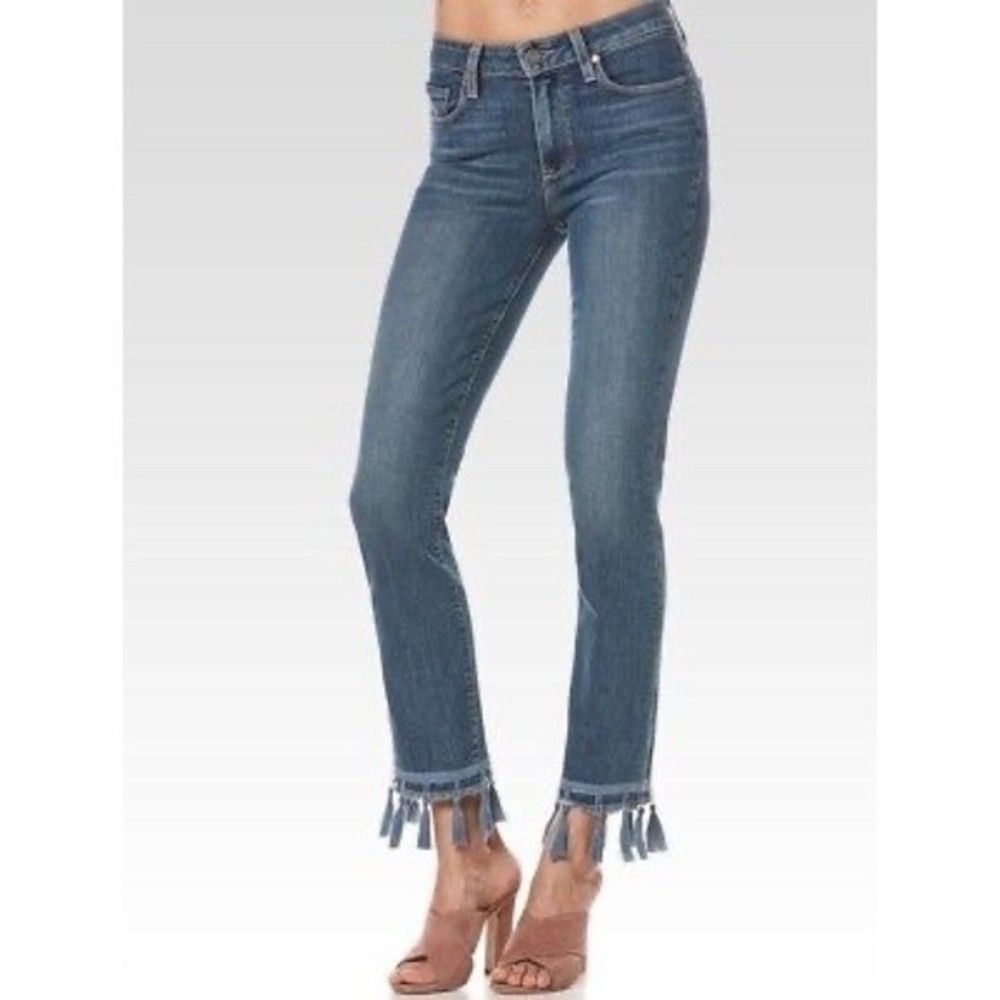 Paige Jacqueline Straight Blue Tassel Crop Jeans Sz 26 Anthropologie